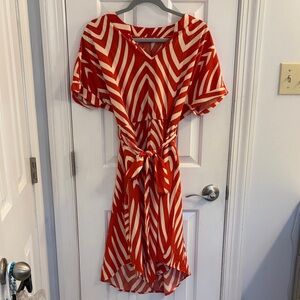 BloomChic Vibrant Red and White Midi Dress